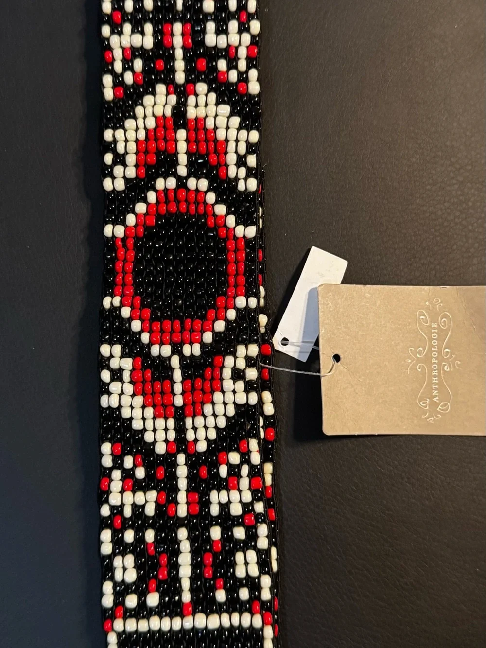 Anthropologie Black, Red & White Beaded Waist Belt